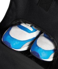 gym bag with shoe compartment to keep wet shoes & items separate from clen items.