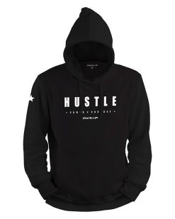 black sports polyester power x purpose hoodie on white background