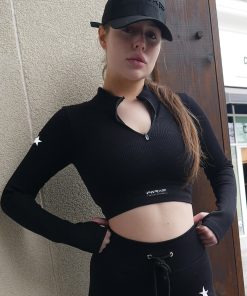 WOMEN'S RIBBED LONG SLEEVED TOP (Black)