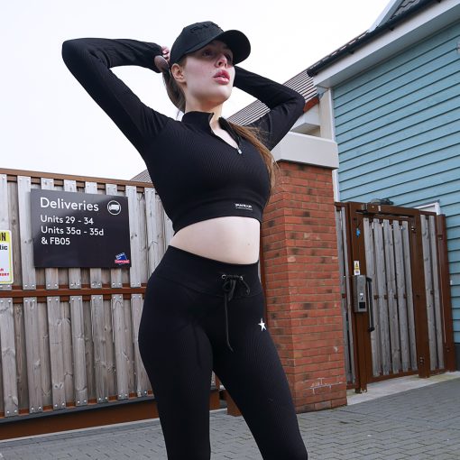 WOMEN'S RIBBED LEGGINGS (Black) - Image 4