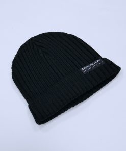 power x purpose flip down beanie wooly hat in black