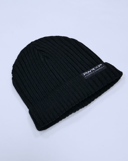power x purpose flip down beanie wooly hat in black