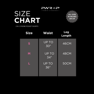 2 in 1 phone pocket shorts size chart