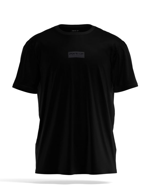 front of oversized t-shirt pump cover in black by power x purpose.