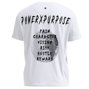 back of oversized t-shirt pump cover in white by power x purpose.
