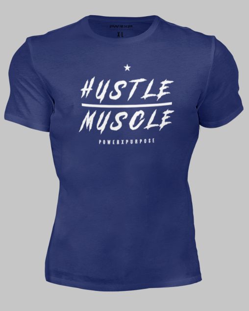 muscular black man wearing power x purpose hustle muscle fit flex t-shirt