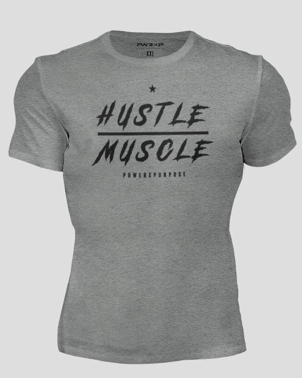 muscular black man wearing power x purpose hustle muscle fit flex t-shirt