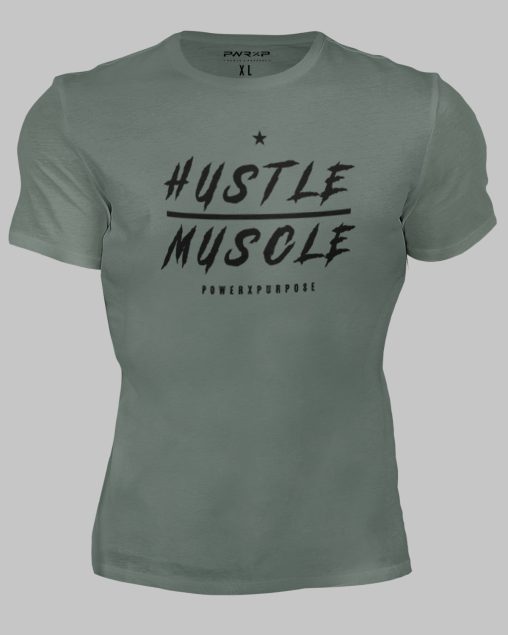 muscular black man wearing power x purpose hustle muscle fit flex t-shirt
