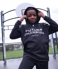 sporty child wearing kids power x purpose hoodie