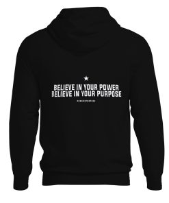 power x purpose believe in your power black hoodie back